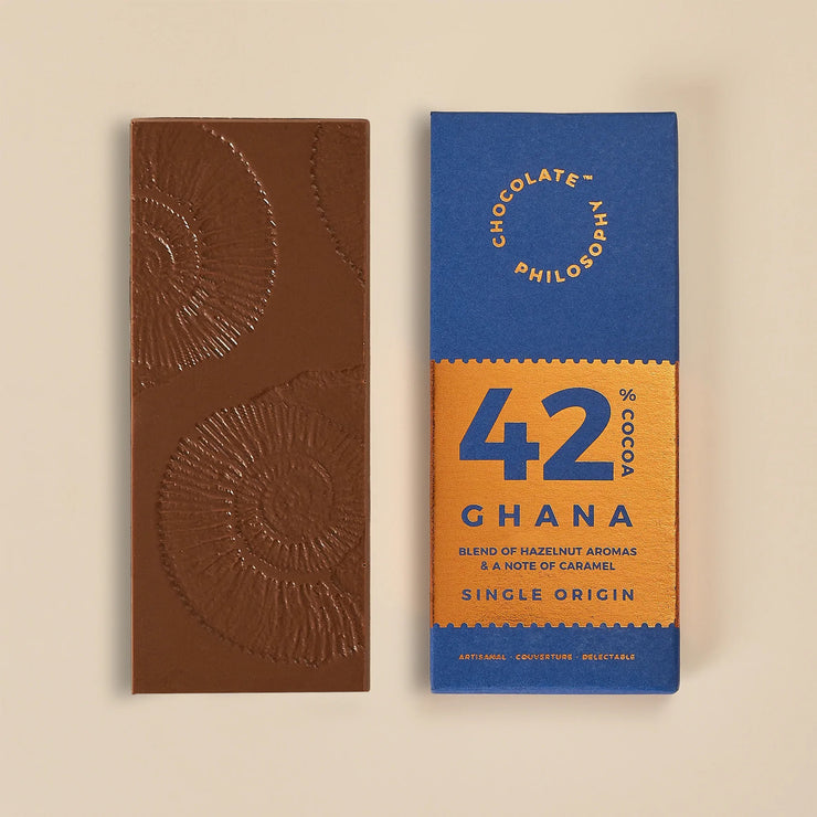 Ghana: Single Origin, blend of Hazelnut aromas and a note of Caramel, 30g